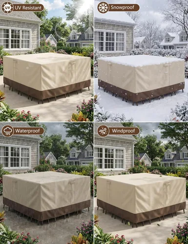 Miniatura 6 de Fundas para muebles de patio, impermeables, rectangulares, fundas para muebles de exterior, impermeables, resistentes al viento, con asas