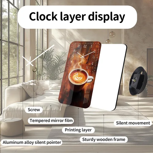 Miniatura 6 de Reloj de pared de taza de café para cocina, reloj de pared rectangular de madera, funciona con pilas, 12 pulgadas, relojes rústicos vintage