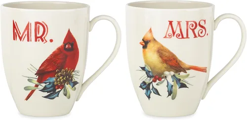 Lenox 863973 Winter Greeting - Juego de tazas de 2 piezas Mr & Mrs (2 piezas), vasos navideños, alojamiento navideño