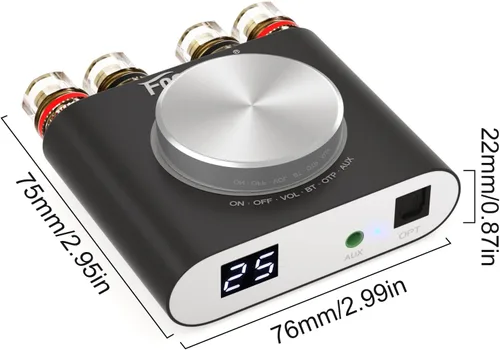 Miniatura 7 de Facmogu M6 200W Mini amplificador de potencia Bluetooth 5.0, amplificador de audio HiFi estéreo mini de 100Wx2 de doble canal con entrada Negro