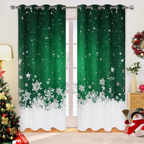 Miniatura 8 de CAROMIO, cortinas de Navidad para sala de estar, juego de 2 paneles, cortinas largas de terciopelo de 63 pulgadas, cortinas decorativas con copos