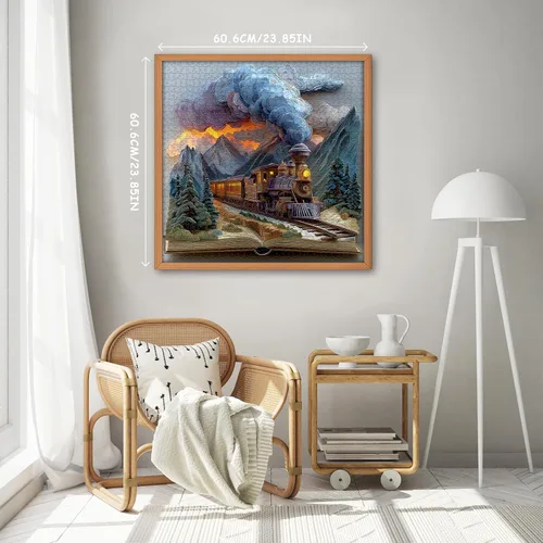 Miniatura 4 de Rompecabezas de 1000 piezas con libro de tren para adultos, de fantasía, naturaleza, paisaje, arte estético, arte estético, páginas mágicas