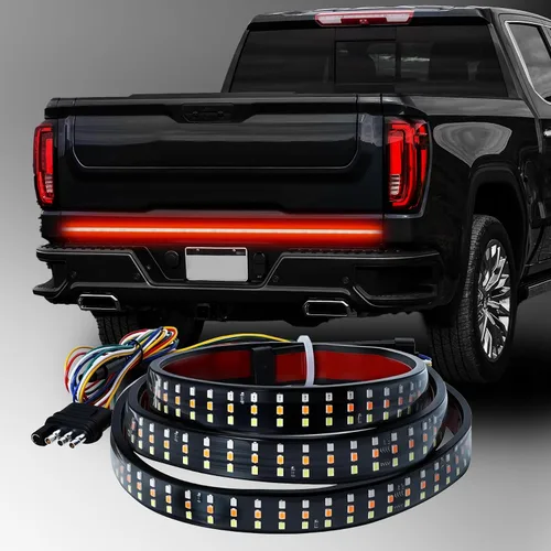Barra de Luz de Portón Trasero de 48 Pulgadas Triple Fila 432 Chips LED con Freno Rojo Reversa Blanca Señales de Giro Ámbar Secuenciales para