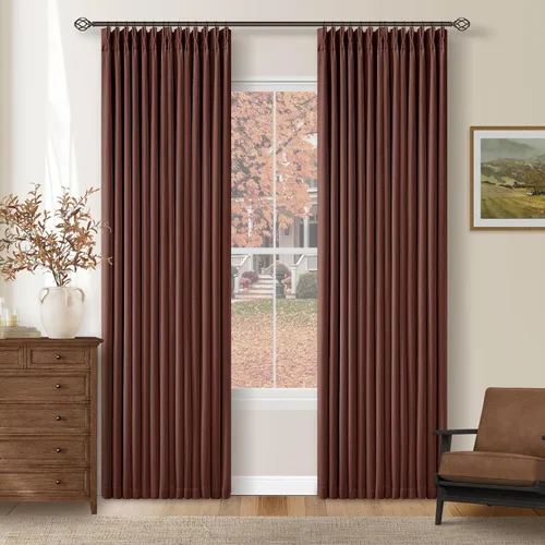 Miniatura 73 de Juego de 2 paneles de cortinas plisadas negras de 80 pulgadas para sala de estar, cortinas plisadas de lino con forro de 80 pulgadas de largo, 100%