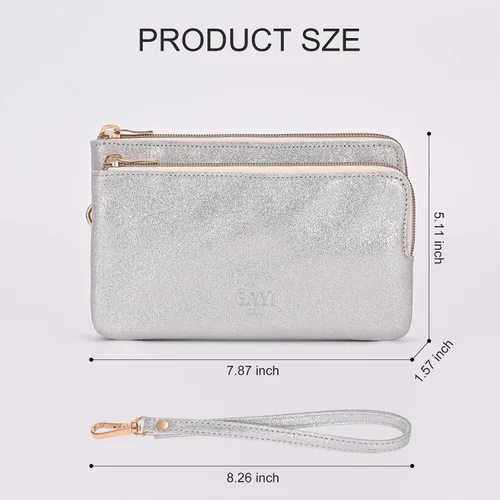 Miniatura 3 de GAYI URBAN Cartera de mano de cuero genuino con doble cremallera para mujer
