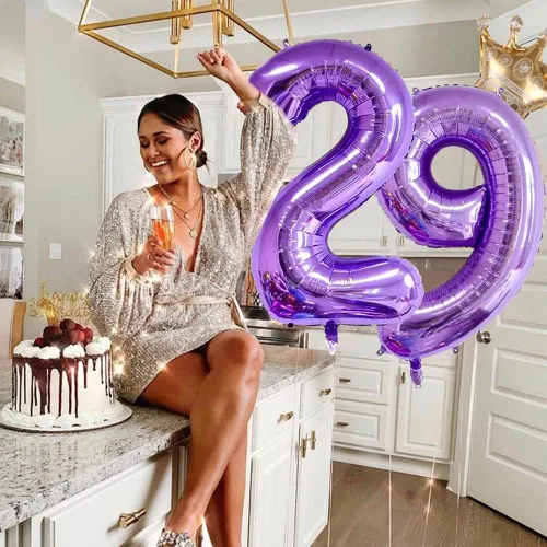 Miniatura 3 de Globo morado con el número 32 de 32 pulgadas, globos de aluminio jumbo con corona desmontable para decoración de fiesta de cumpleaños 38