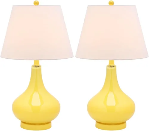 Miniatura 8 de SAFAVIEH Lighting Collection Amy - Juego de 2 lámparas de mesa con cristal de calabaza plateada contemporánea de 24 pulgadas para dormitorio, sala