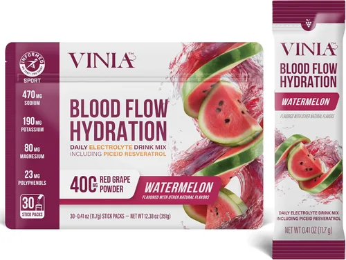 Miniatura 11 de VINIA Mezcla de polvo de hidratación de electrolitos Resveratrol Aumenta el flujo sanguíneo y la circulación Sal marina, agua de coco, potasio