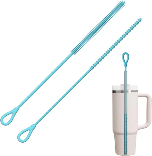 YOTIME Cepillo Limpiador de Pajitas de Silicona, 2 Piezas Cepillo Reutilizable para Pajitas Extra Largo para Limpiar Vaso con Mango y Pajitas de