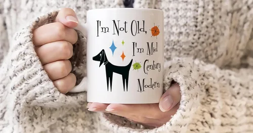 Miniatura 4 de Taza de cocina moderna con texto en inglés "I'm Not Aged, I'm Mid-Century Canine Enthusiast", taza de cerámica blanca de 11 onzas para cocina