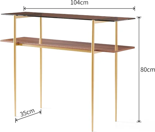 Miniatura 2 de Saint Mossi - Mesa consola marrón de 2 niveles para sala de estar, mesa de entrada estrecha moderna para pasillo, vestíbulo, pasillo, oficina, parte