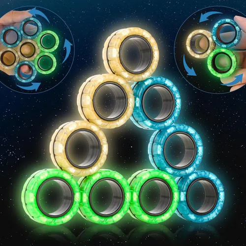 Miniatura 12 de 12Pcs Magnetic Rings Fidget Toys Pack, Magnets Finger Spinner for ADHD Stress Relief, Tire Style Magical Fidget Rings for Training Relieves Autism