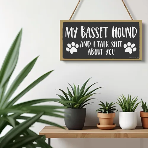 Miniatura 6 de Honey Dew Gifts My Basset Hound and I Talk Shit About You - Cartel colgante de pared, 10 x 5 pulgadas, decoración para amantes de los perros