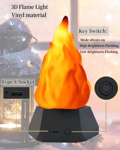Miniatura 2 de Lámpara de fuego falsa, luz nocturna de viaje recargable 3D con iluminación acogedora, velas LED falsas de chimenea de 3 modos para decoración