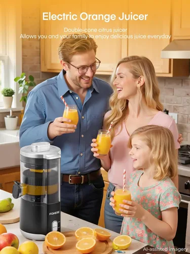 Miniatura 9 de FOHERE Exprimidor eléctrico de cítricos, máquina exprimidora de naranja manos libres con 2 conos intercambiables, exprimidor automático de jugo