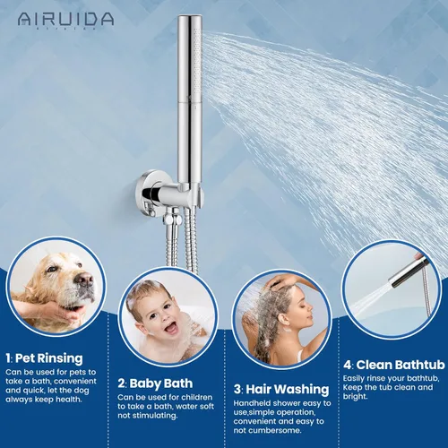 Miniatura 8 de Airuida Accesorios de ducha de 2 funciones, juego de grifo de ducha montado en la pared para baño, ducha de mano de latón de alta presión con cromo