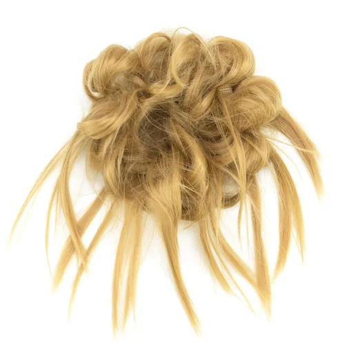 Miniatura 4 de IMISSU 2 piezas de moño de cabello desordenado, extensión de coleteros falsos, ondulados, rizados, para mujeres y niñas (2 unidades rubio ceniza)
