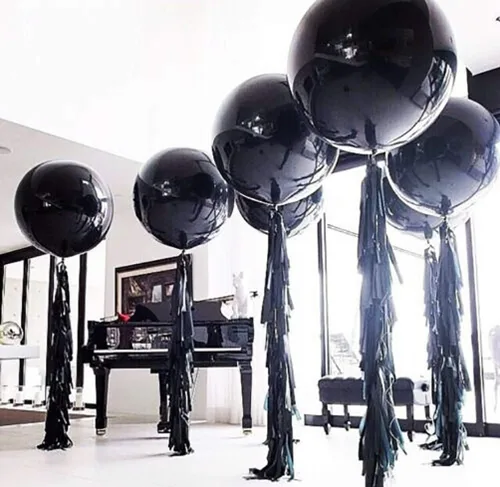 Miniatura 6 de IN-JOOYAA Globos redondos de látex de 24 pulgadas, paquete de 5 globos grandes negros gruesos para decoraciones de fiestas
