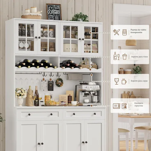 Miniatura 8 de HOSTACK Gabinete de Despensa de Cocina de 75.4" de Alto con Estación de Carga, Aparador de Cocina Blanco Moderno con Soporte para Microondas