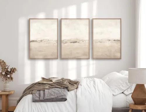 Miniatura 6 de Baccone Arte de Pared Abstracto Beige Juego de 3 Impresiones de Arte de Pared de Lienzo Neutro Arte Abstracto Boho Cuadro Abstracto Moderno