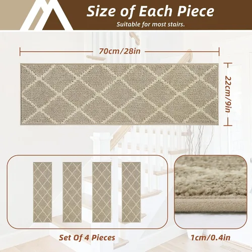 Miniatura 3 de COSY HOMEER Peldaños de escalera para peldaños de madera de 9 x 28 pulgadas, alfombras antideslizantes, pelar y pegar para interiores para niños