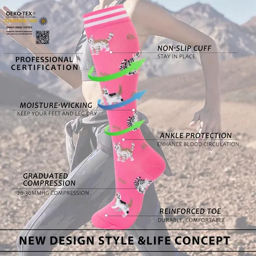 Miniatura 3 de fenglaoda Calcetines de compresión para mujeres y hombres, 6 pares, hasta la rodilla, mejor apoyo para correr, viajar, vuelo, enfermera