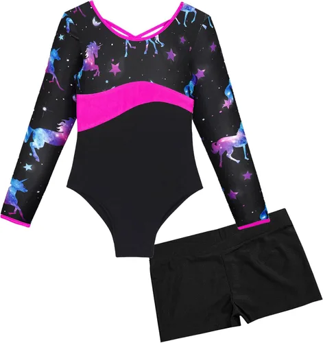 Miniatura 5 de Choomomo Conjunto de leotardo de manga larga con pantalones cortos para gimnasia baile de ballet
