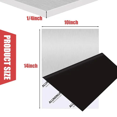 Miniatura 2 de Placa de aluminio 6061, 10 x 14 x 1/4 pulgadas de grosor, placas de aluminio resistentes con película protectora, placa rectangular de aluminio