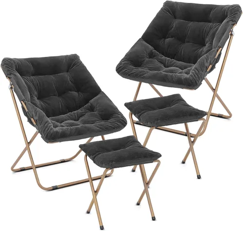 Miniatura 89 de Cómoda silla con platillo, silla de sala de estar, silla plegable acolchada suave de piel sintética, cómoda silla cuadrada de luna para sala