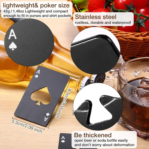Miniatura 2 de CHENGU 40 unidades de abrebotellas de póquer Ace of Spades a granel de acero inoxidable para cerveza, vino, tarjetas de crédito, abrebotellas