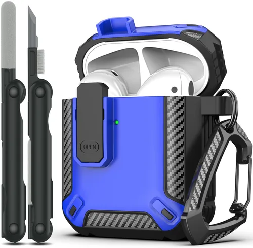 Miniatura 28 de RFUNGUANGO Funda para AirPod de 2ª generación con kit de limpieza, armadura protectora de carcasa dura militar con bloqueo para funda de carga