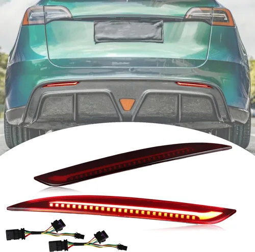 Luces reflectoras LED de parachoques trasero para Tesla modelo Y 2021-2023 funciona como luz de freno DRL con señal de giro secuencial faros