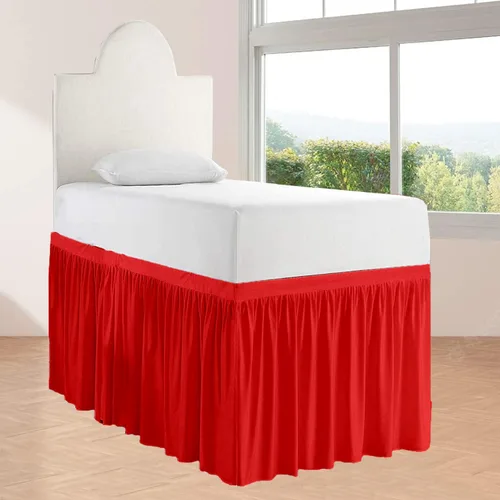Miniatura 7 de Falda de cama larga de 42 pulgadas con caída de 42 pulgadas, patrón de volantes, falda de cama para dormitorio universitario, esquinas divididas