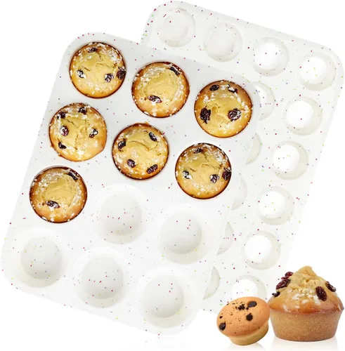 Miniatura 10 de CAKETIME Molde de silicona para magdalenas, molde para magdalenas de tamaño regular para hornear 12 cavidades, molde antiadherente de silicona