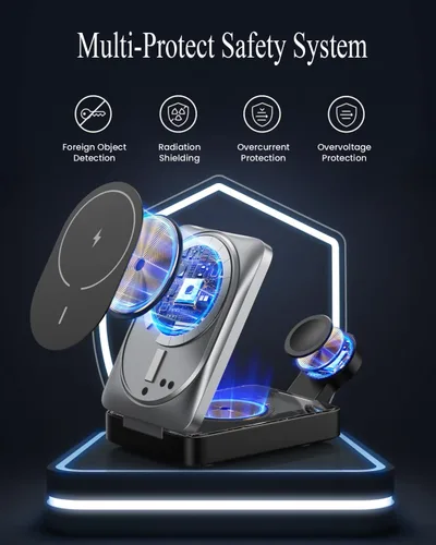 Miniatura 5 de Cargador Inalámbrico 3 en 1 Estación de Carga para iPhone, Soporte de Carga Magnético de 15W Certificado Qi2 para Mag-Safe con Adaptador USB C