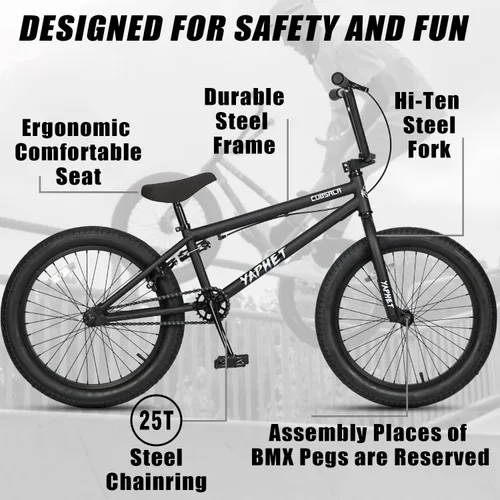 Miniatura 3 de cubsala Freestyle BMX Bike, 20 Inch Yaphet Bicycle for Teen Beginner and Adult Riders, Bike with Hi-Ten Steel Frame, Multiple