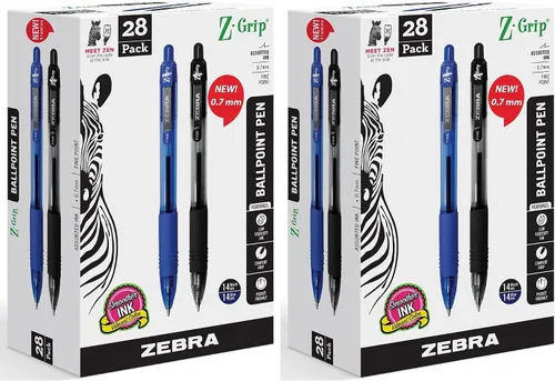 Miniatura 8 de Zebra Pen Z-Grip - Bolígrafo retráctil, punta fina de 0.028 in, 14 bolígrafos de tinta negra y 14 azules, paquete de 28