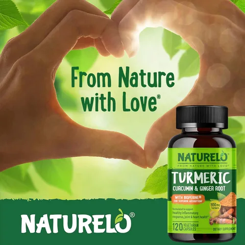 Miniatura 6 de NATURELO Curcumina de cúrcuma BioPerine para una mejor absorción, pimienta negra, raíz de jengibre, curcuminoides, apoyo a las molestias articulares