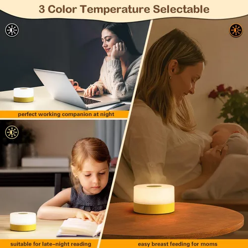 Miniatura 4 de JUSHENG Luz nocturna para guardería, lámpara táctil recargable por USB para mesita de noche de dormitorio con 3CCT y función de atenuación LED