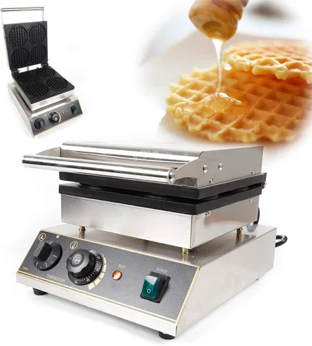 Miniatura 6 de Máquina de hacer gofres comercial de acero inoxidable de 1750 W, máquina de panadería redonda de 110 V, máquina eléctrica para hacer gofres de acero