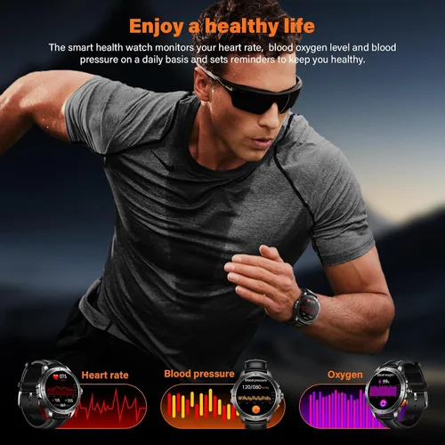 Miniatura 2 de Relojes inteligentes para hombre para responder/hacer llamadas, reloj AMOLED de fitness de 1.43 pulgadas con monitor de presión arterial/frecuencia