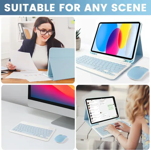 Miniatura 6 de SOPPY Funda con teclado Bluetooth y mouse para iPad de 11ª generación (A16) de 11 pulgadas 2025, 10ª generación de 10.9 pulgadas 2022, funda Azul