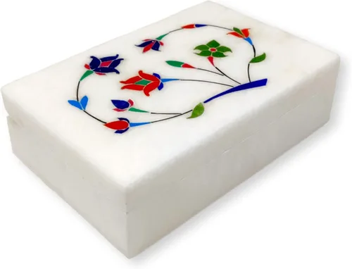 Miniatura 3 de Hashcart Joyero organizador de mármol Caja decorativa para baratijas Diseño floral tallado a mano Caja de recuerdos Aniversario, regalos