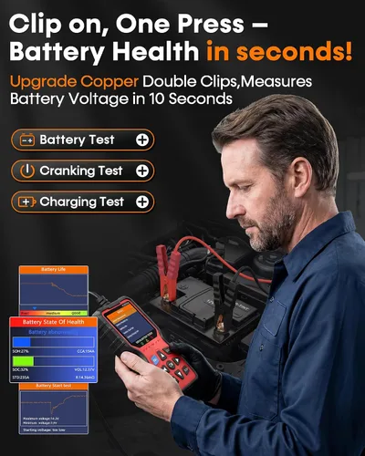 Miniatura 6 de Escáner OBD2 2 en 1 con probador de batería: códigos de motor de lectura y verificación clara de 1S + batería de prueba en 3 minutos - Herramienta
