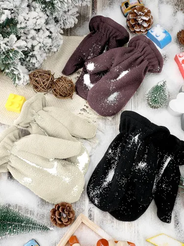 Miniatura 6 de 3 pares de guantes de forro polar para niños pequeños, guantes cálidos de invierno resistentes al viento, guantes de esquí para niños y niñas