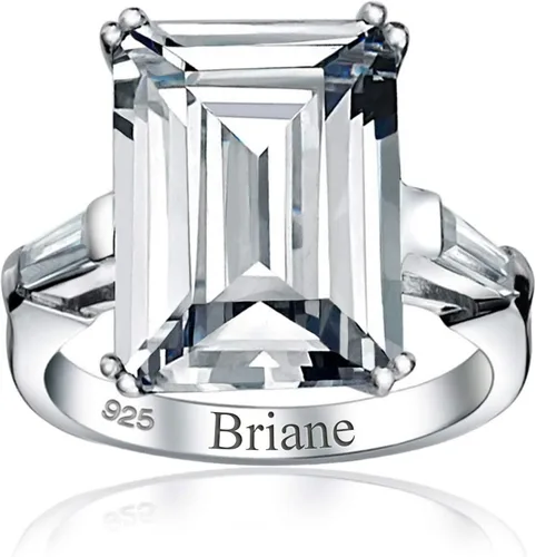 Miniatura 4 de Anillo de compromiso de plata de ley 925 chapada en oro amarillo de 14 quilates circonita cúbica AAA corte esmeralda estilo Art Deco para mujer