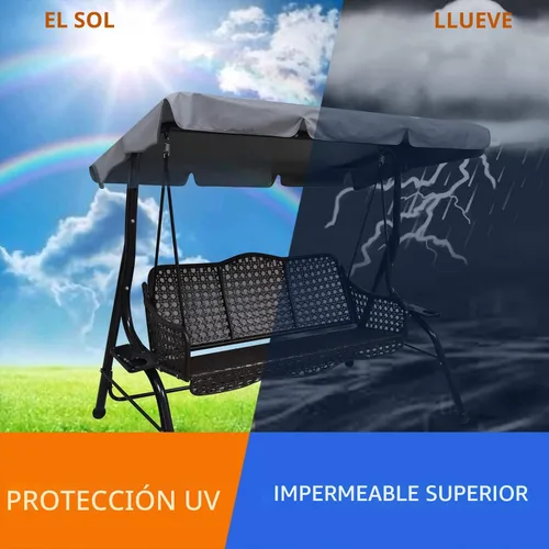 Miniatura 5 de Toldo de repuesto para silla columpio de patio al aire libre, cubierta de toldo de 3 plazas, impermeable, resistente al viento, anti-UV, resistente