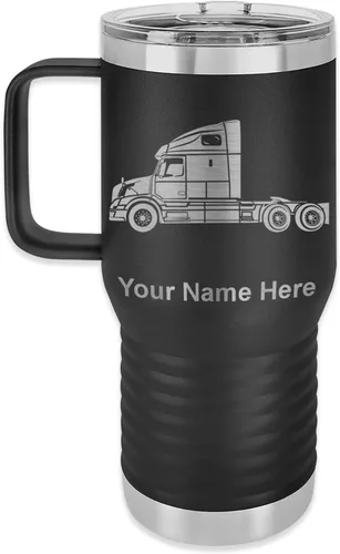 Miniatura 31 de LaserGram Taza de café aislada al vacío de 15 onzas, cabina de camión, grabado personalizado incluido (negro)