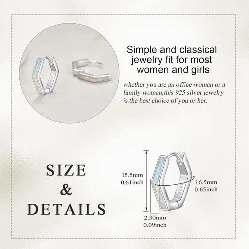 Miniatura 5 de Aretes de ópalo de plata de ley 925 geométrica hexagonalestrellaclip de papel, aretes de aro blanco ópaloconcha de abulón, regalo para mujeres