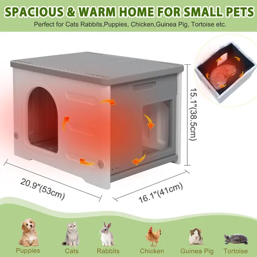 Miniatura 6 de Casa impermeable para gatos al aire libre, casa de plástico para gatos con puerta de escape y alfombrilla suave, refugio grande para gatos